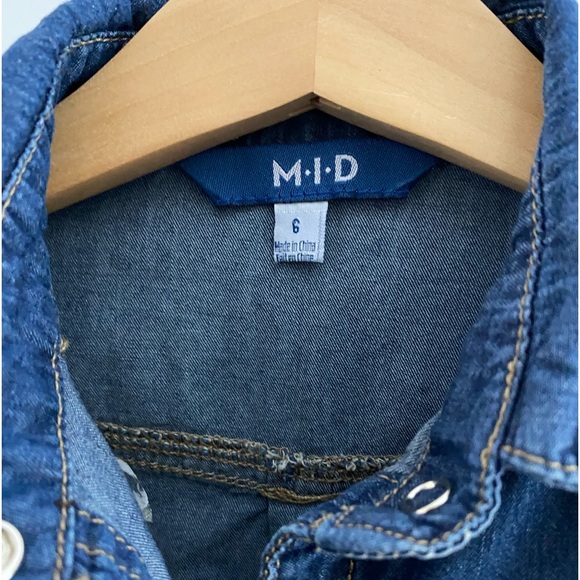 M-I-D Lightweight Pearl Snap-Front Chambray Shirt Dress Roll-Up Sleeves Size 6 - Picture 7 of 9